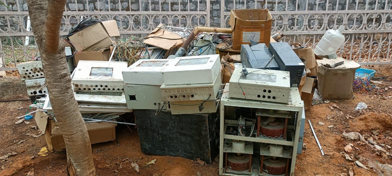 Aarohan Enterprises - Industrial Transformer Decommissioning: Step-down oil-cooled electrical transformer dismantled for copper and core salvage. (Photo 043)